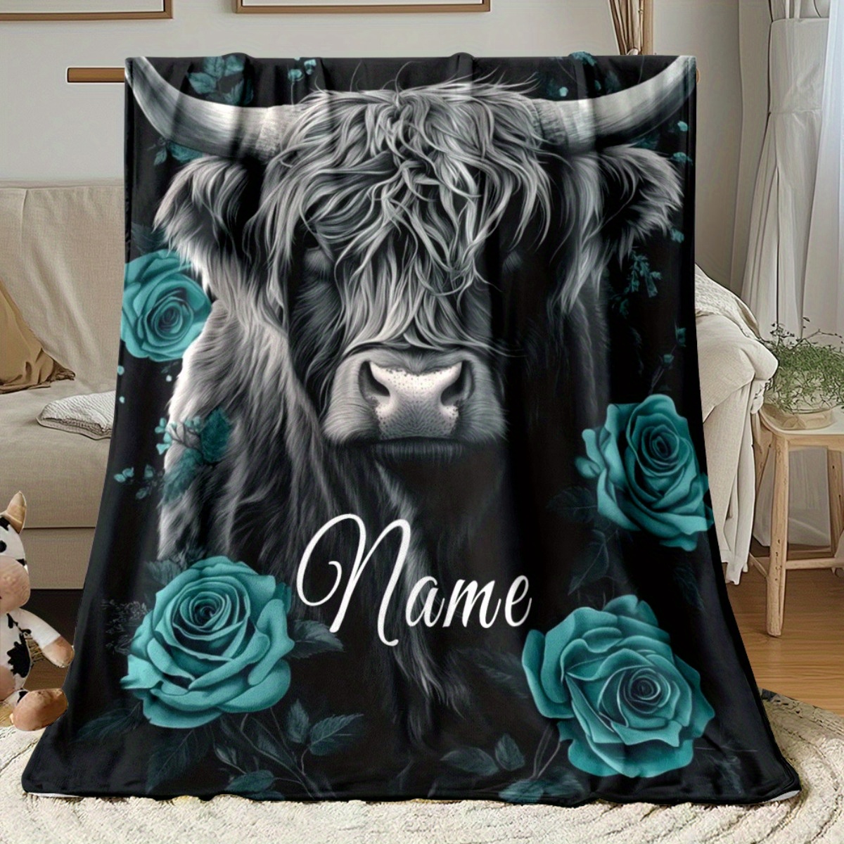 Highland Home Textiles - Cobertor Personalizado de Vaca Highland com
