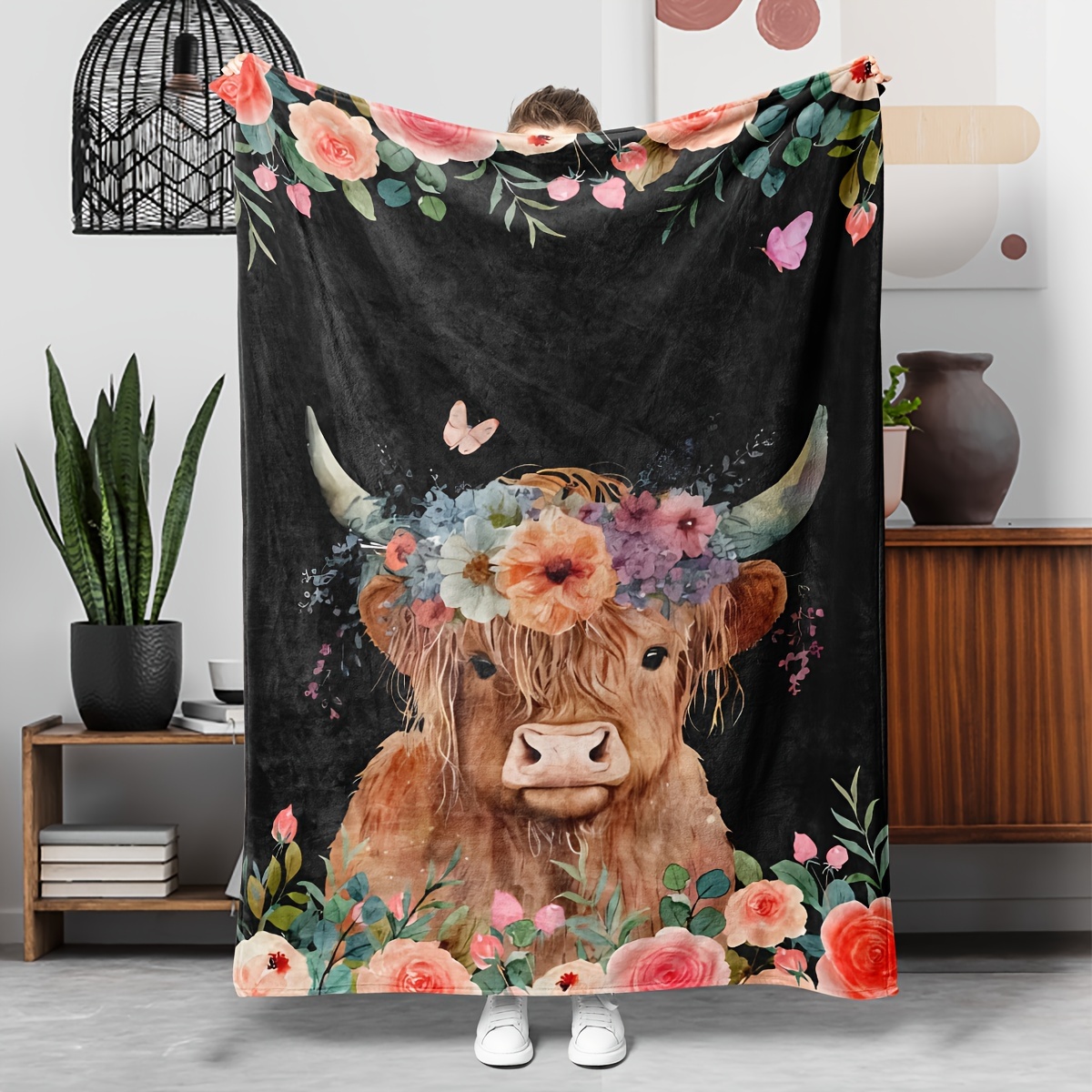 Highland Home Textiles - Cobertor de flanela: adorável vaca das