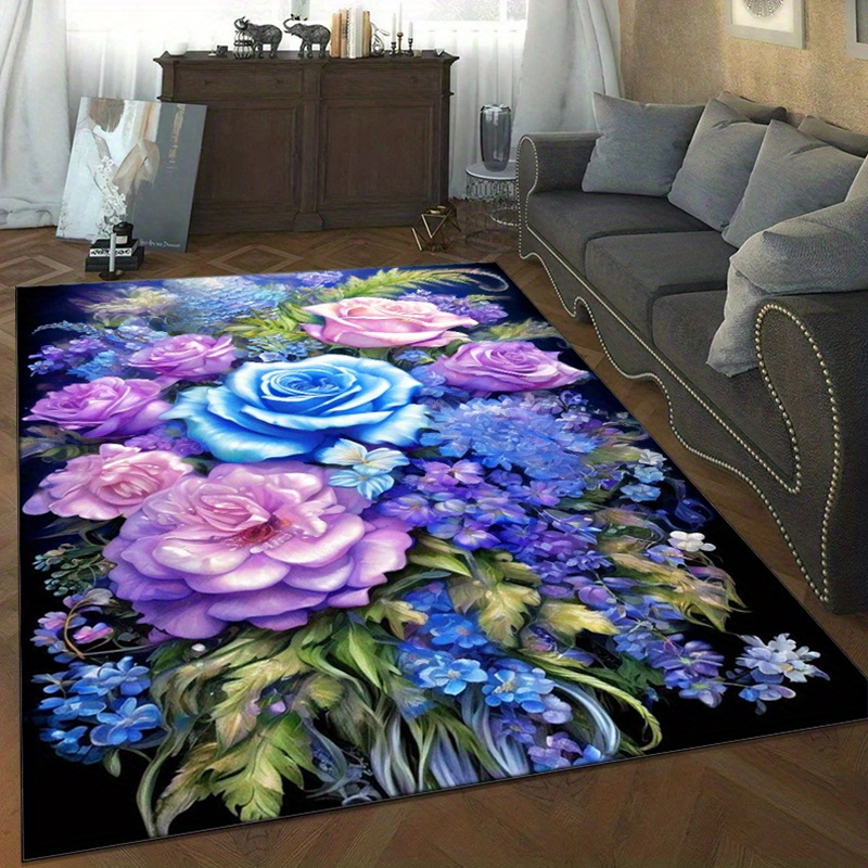 Home Textiles And Furnishing - Tapete floral com rosas azuis e