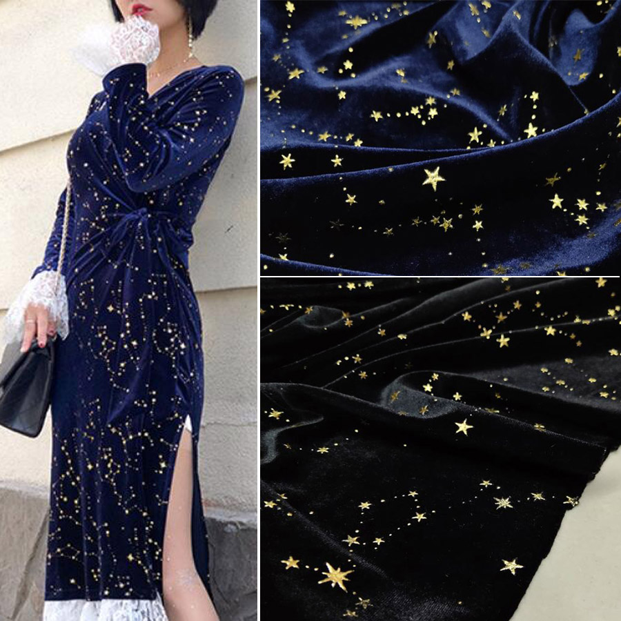 Home Textiles Paris - Lindo sedoso Golden Star Velvet tecido