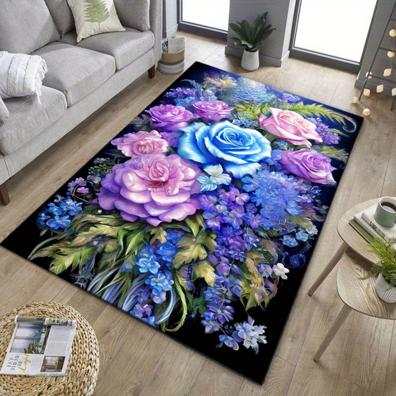 Tapete floral com rosas azuis  - Home Textiles And Furnishing avaliação e preço